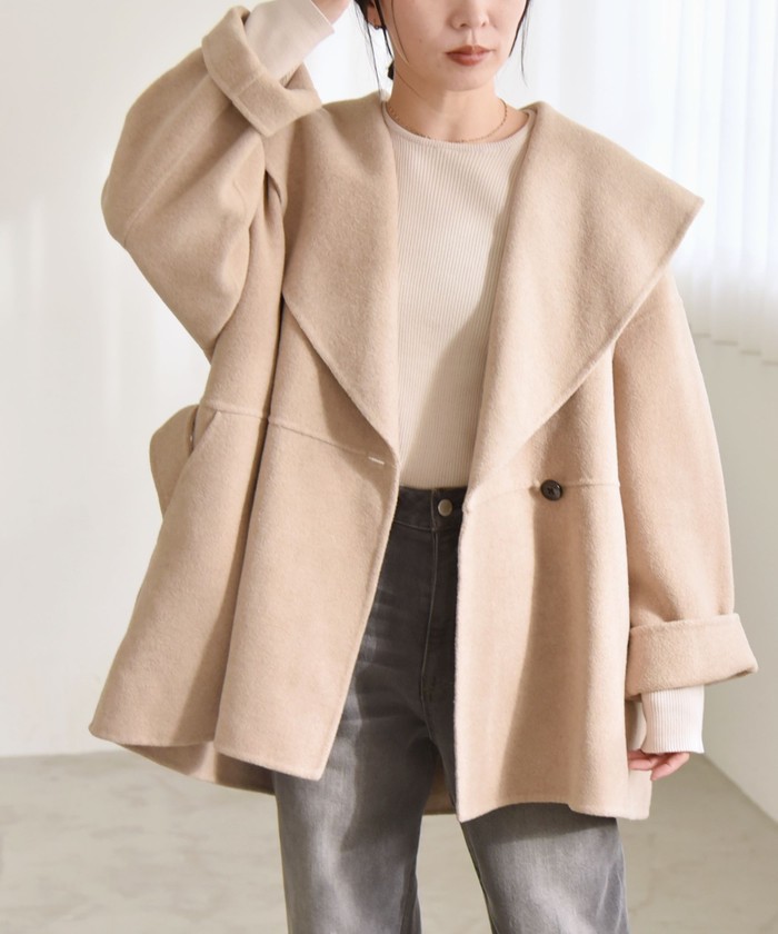 Na.e Shawl Collar Wool Coat greige ロング丈