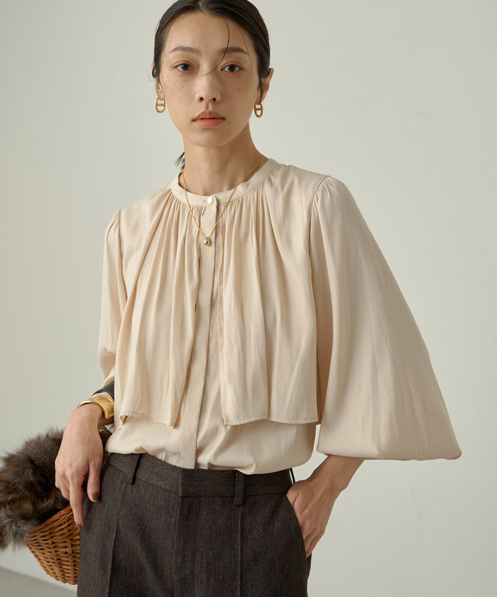 【Loungedress】割繊カラーブラウス　ブラック パル PAL 【Loungedress】割繊カラーブラウス （black