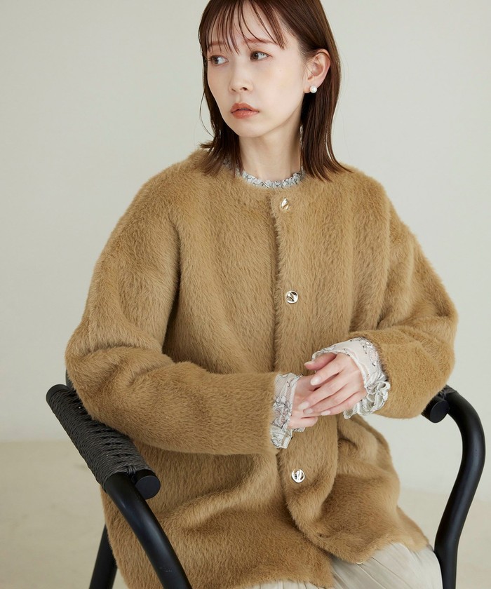 【マレーラ】美品 Lサイズ ウール ミックスツイード ダブル ハーフコート 茶 マレーラ】美品 摺れ Lサイズ ウール ミックスツイード ダブル