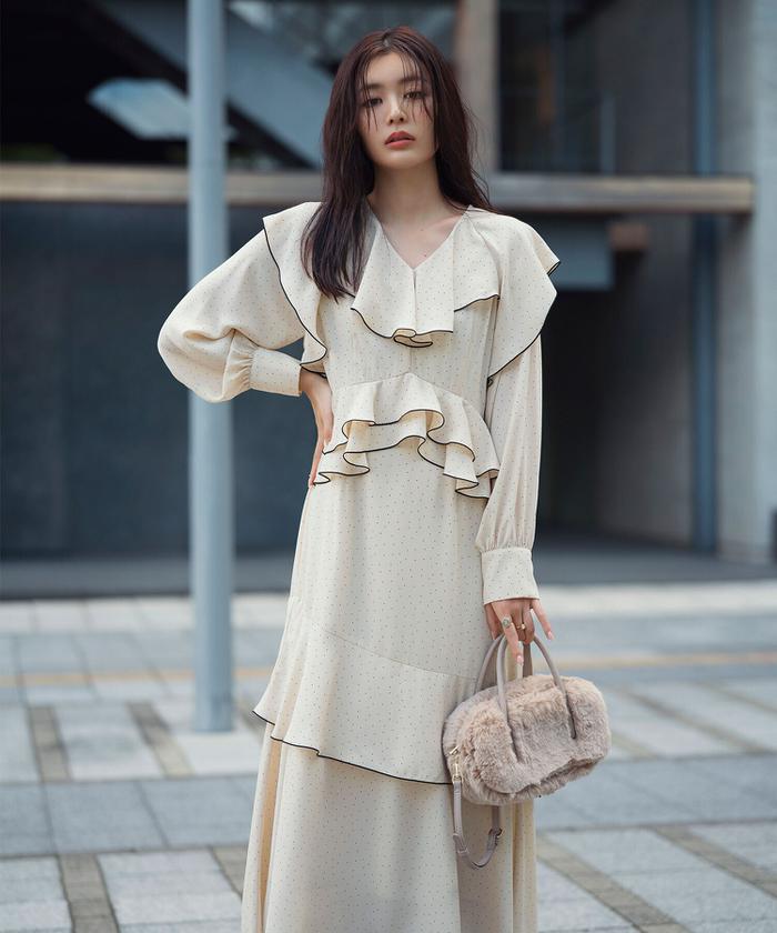 淡く甘く、大人の女性らしさを【CHANEL】ワンピース  フリル 姫袖風ラッフルフリルワンピース | axes femme | axes femme
