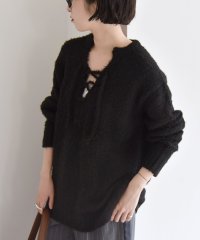 quaranciel/quaranciel:〈手洗い可能〉フェザーヤーン レースアップ ラメ スキッパー ニット/506881290
