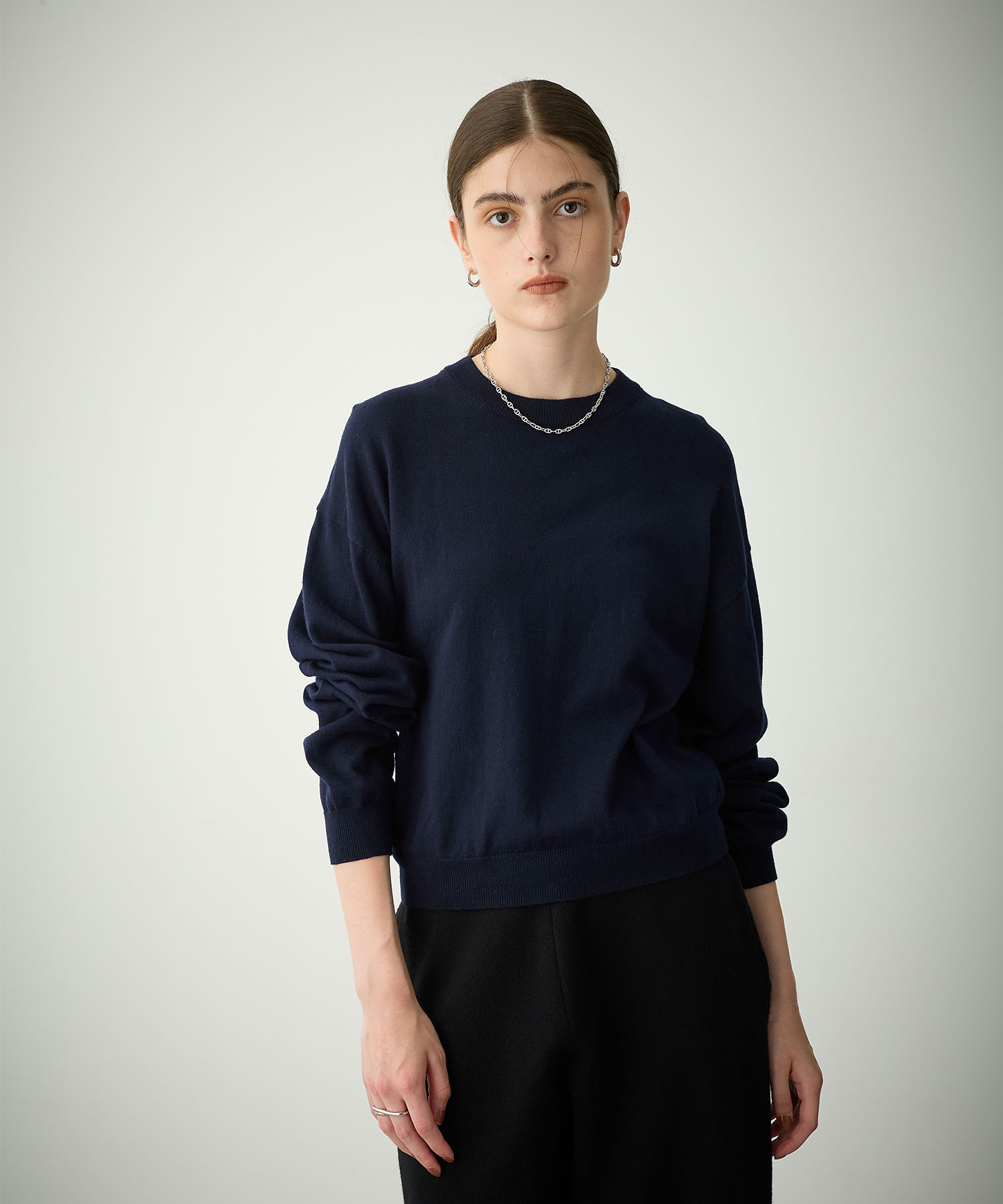 N.O.R.C ノーク　コットンカシミヤポロニット　ネイビー　フリー N.O.R.C ノーク コットンカシミヤポロニット ネイビー フリー