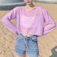 Amulet/アミュレット Amulet クロップドシアーTシャツ レディース 10代 20代 30代 韓国ファッション 春 夏 秋 カジュアル 可愛い シンプル おしゃれ /506885047