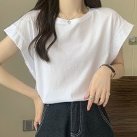 Amulet/アミュレット Amulet 半袖無地Tシャツ レディース 10代 20代 30代 韓国ファッション 夏 カジュアル 可愛い シンプル おしゃれ 無地 白 黒/506885048
