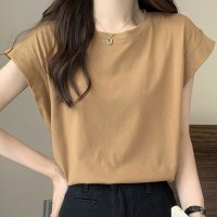 Amulet/アミュレット Amulet 半袖無地Tシャツ レディース 10代 20代 30代 韓国ファッション 夏 カジュアル 可愛い シンプル おしゃれ 無地 白 黒/506885048