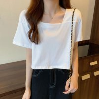 Amulet/アミュレット Amulet スクエアネックTシャツ レディース 10代 20代 30代 韓国ファッション 夏 カジュアル 可愛い シンプル おしゃれ 無地 白 /506885049