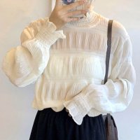 Amulet/アミュレット Amulet シャーリングシアートップス レディース 10代 20代 30代 韓国ファッション カジュアル 春 秋 上品 シンプル 可愛い ブラウ/506885061