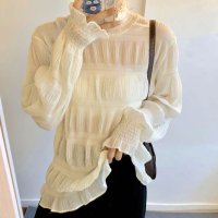 Amulet/アミュレット Amulet シャーリングシアートップス レディース 10代 20代 30代 韓国ファッション カジュアル 春 秋 上品 シンプル 可愛い ブラウ/506885061