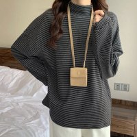 Amulet/アミュレット Amulet ハイネックボーダーカットソー レディース 10代 20代 30代 韓国ファッション カジュアル 秋 冬 シンプル 可愛い Tシャツ /506885063