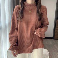 Amulet/アミュレット Amulet ハイネックボーダーカットソー レディース 10代 20代 30代 韓国ファッション カジュアル 秋 冬 シンプル 可愛い Tシャツ /506885063