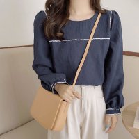 Amulet/アミュレット Amulet スクエアライン刺繍ブラウス レディース 10代 20代 30代 韓国ファッション カジュアル 春 秋 シンプル 可愛い バイカラー /506885064