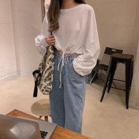 Belle Cie/ベルシー Belle Cie Tシャツ ロンT 長袖 ショート丈 短丈 ドロスト トップス 無地 レディース 韓国ファッション シンプル かわいい 裾絞り スト/506886687