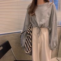 Belle Cie/ベルシー Belle Cie Tシャツ ロンT 長袖 ショート丈 短丈 ドロスト トップス 無地 レディース 韓国ファッション シンプル かわいい 裾絞り スト/506886687