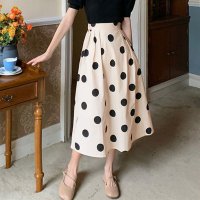 REAL STYLE/リアルスタイル REAL STYLE フレアスカート レディース ロング 裏地あり ドット柄 コットン 綿 タック 夏 秋 薄手 膝下 ウエストゴム おしゃれ /506887067