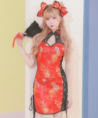 Tika/ティカ Tika ハロウィン コスプレサイドブラックレースアップバストカットアウトペアセクシーチャイナドレス [3点セット] 【返品不可商品】/506887486
