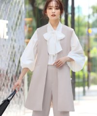 Flolia/フロリア Flolia Vネックロングジレ・ボウタイブラウス・ストレートパンツの3点セットアップフォーマルセレモニースーツ【洗える/ストレッチ】/506887673