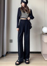 nijibra/ニジブラ nijibra 楽して美脚 コーデュロイワイドパンツ ツータック スラックス タックパンツ ウエストゴム ハイウエスト 韓国ファッション 低身長 オフ/506888621