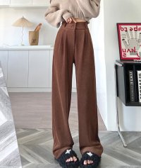 nijibra/ニジブラ nijibra 楽して美脚 コーデュロイワイドパンツ ツータック スラックス タックパンツ ウエストゴム ハイウエスト 韓国ファッション 低身長 オフ/506888621