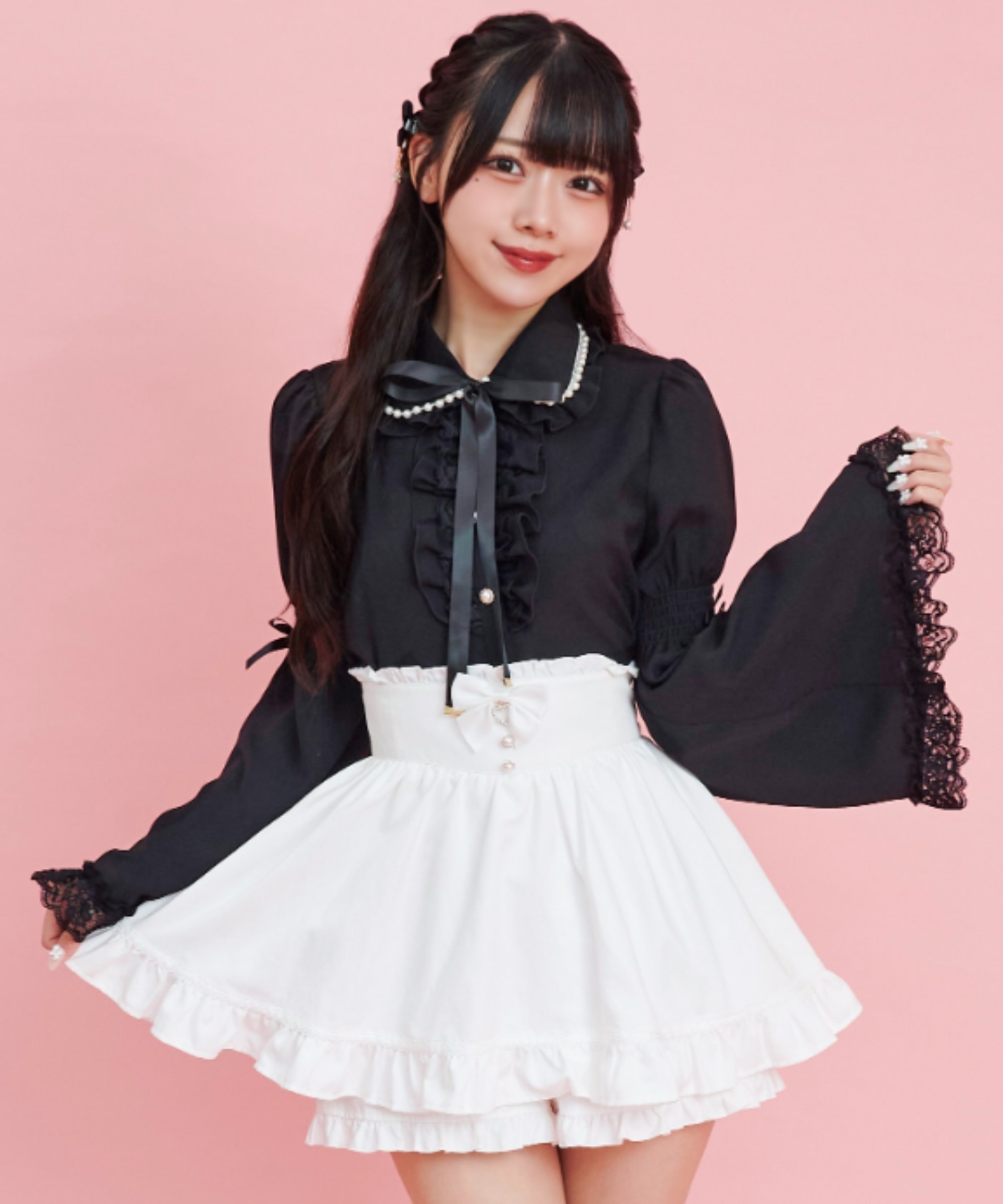 シークレットハニー Secret Honey パール襟＆ショルダーリボンブラウス （ピンク） シークレットハニー Secret Honey パール襟＆ショルダーリボン