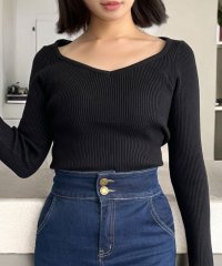 JULIA BOUTIQUE/ジュリアブティック JULIA BOUTIQUE ネックが選べる毎日リブニットトップス [24518 長袖 ミドル 無地 Vネック ハイネック レディース ブラ/506886199