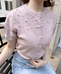 JULIA BOUTIQUE/ジュリアブティック JULIA BOUTIQUE パールデコニットカーディガン [24522 半袖 ミドル丈 Uネック レディース トップス ブラック 黒 グレ/506886219