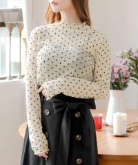 JULIA BOUTIQUE/ジュリアブティック JULIA BOUTIQUE フロッキーシアートップス [24617 長袖 ミドル丈 レース ドット柄 総柄 ハイネック レディース カット/506886267