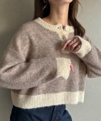 JUNOAH/ジュノア JUNOAH ヘンリーネック配色ショートニット/506887205