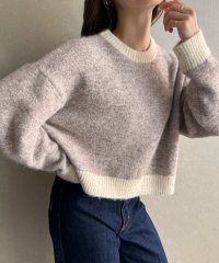 JUNOAH/ジュノア JUNOAH ラウンドネック配色ショートニット/506887217