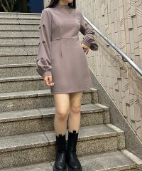 JUNOAH/ジュノア JUNOAH ハイネックウエストタックミニワンピース/506887269