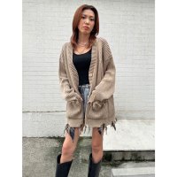 EGOIST/エゴイスト EGOIST ロゴ刺繍ダメージニットカーディガン/506889536
