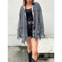 EGOIST/エゴイスト EGOIST ロゴ刺繍ダメージニットカーディガン/506889536