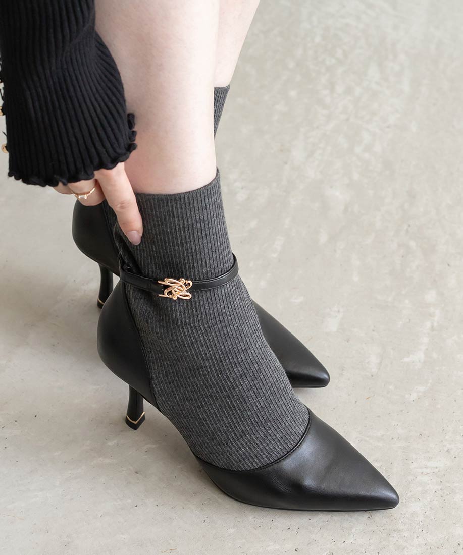 美品　ランダ　RANDA ニットドッキングブーツ　ローファー　ビジュ　パール　M 美品ランダRANDA ニットドッキングブーツローファービジュパールM