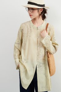 On One's Own/オンワンズオン On One's Own サラッと羽織れるアートな抽象プリント長袖チュニックシャツ・軽くて滑らか優しい黄色系レーヨン混素材/506891721