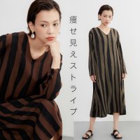 On One's Own/オンワンズオン On One's Own 太ストライプバイカラー・Vネック長袖ワンピース・一枚でシンプルクールに/506891733