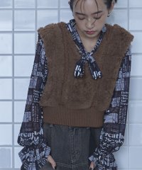 miette/Vネックファーケーブルニットベスト/506895286