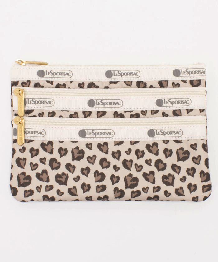 3-ZIP COSMETICラテハートレオパード(506879169) | LeSportsac 3-ZIP COSMETICラテハートレオパード(506879169) | LeSportsac
