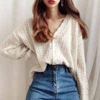 Belle Cie/ベルシー Belle Cie カーデ カーディガン 羽織り 長袖 ニット 冷房対策 ガーリー レディース 秋 冬 トップス フェミニン 透かし編み くすみカラー/506896087