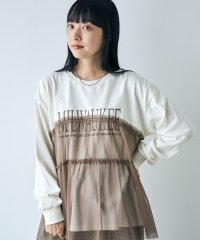 coen/天竺ロゴプリントチュールドッキングロングスリーブTシャツ/506896713