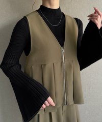 JUNOAH/ジュノア JUNOAH フロントジッププリーツペプラムジレ＋タックワイドパンツセットアップ/506897945