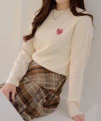 OLIVE des OLIVE/ハート刺しゅうケーブルP/O　トップス　ニット　長袖　オフィス　ガーリー　秋/506876493