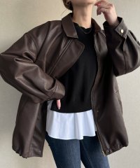 JUNOAH/ジュノア JUNOAH フェイクレザーステンカラードロストブルゾン/506899635