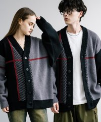 Rocky Monroe/ロッキーモンロー Rocky Monroe カーディガン ニット メンズ レディース 総柄 ライトアウター クロスチェック Vネック オーバーサイズ ルーズ 羽/506894244