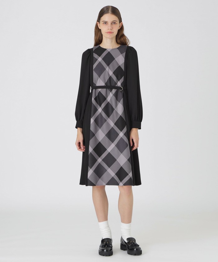 セール 39%OFF】スムージーサテンパーシャルチェックドレス セール 39%OFF】スムージーサテンパーシャルチェックドレス