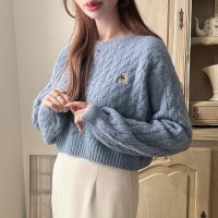 Meiru/メイル Meiru Meiru【着丈が選べる】くま刺繍ケーブルニット/506887384