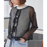 KOBE LETTUCE/コウベレタス KOBE LETTUCE 前後2wayストライプシアーカットソーリボンカーディガン [C7270]/506922308