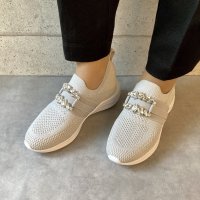 BLANC / BLEU/ブランブルー blanc/bleu 【機能性インソール】キラキラ☆ラインストーンバックル スリッポンスニーカー/506922580