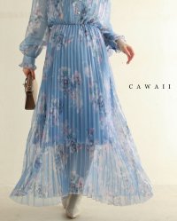 CAWAII/カワイイ CAWAII 透明感に揺らめく花のシアープリーツミディアムワンピース（ベルト付き）/506904002