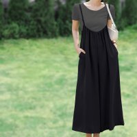 ica/アイカ ica さらり 涼しい 薄手 ストレッチ とろみ素材 ロング丈 ゆったり ワイド サロペット オーバーオール オールインワン ワイドパンツ ガウチョパン/506921757