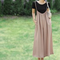 ica/アイカ ica さらり 涼しい 薄手 ストレッチ とろみ素材 ロング丈 ゆったり ワイド サロペット オーバーオール オールインワン ワイドパンツ ガウチョパン/506921757