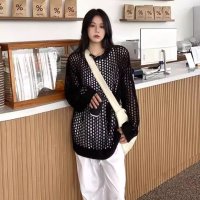 Belle Cie/ベルシー Belle Cie ニット トップス 透かし編みメッシュ 長袖 サマーニット 重ね着 レディース 韓国ファッション ストリート ダンス ヒップホップ /506921782